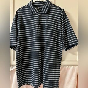 Nike Men's Dark Blue and White Striped Polo